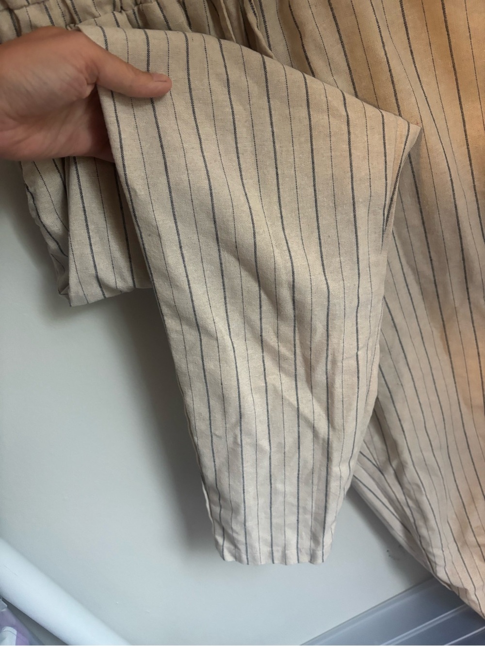 Striped Cotton Blend Cream Straight-Leg Jumpsuit Large - Picture 4 of 7
